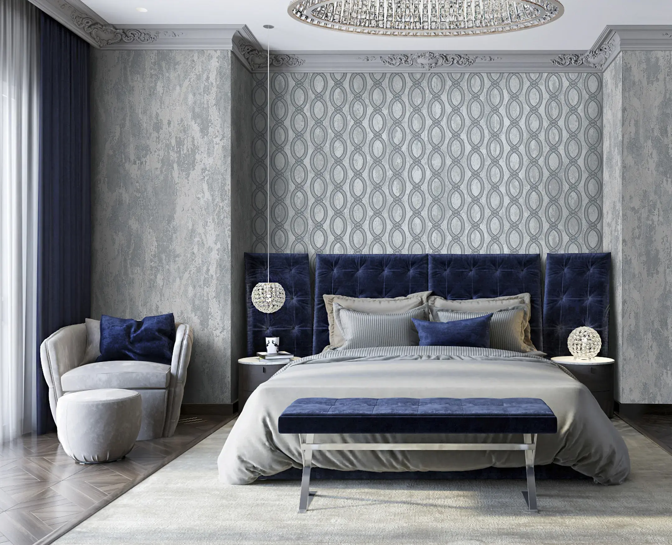 Gray Embossed Wallpaper – Sparkling Sophistication (7808-2)